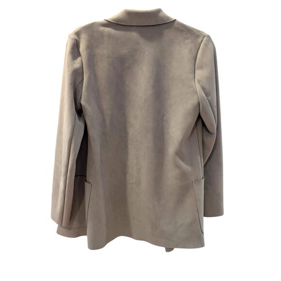 Joan Vass New York Taupe Faux Leather Open Front Blazer Jacket Sz S Long Sleeve - Picture 2 of 8